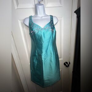 Neiman Marcus Rickie Freeman Teri Jon Women’s 4 Teal Silk Wool Sheath Dress S